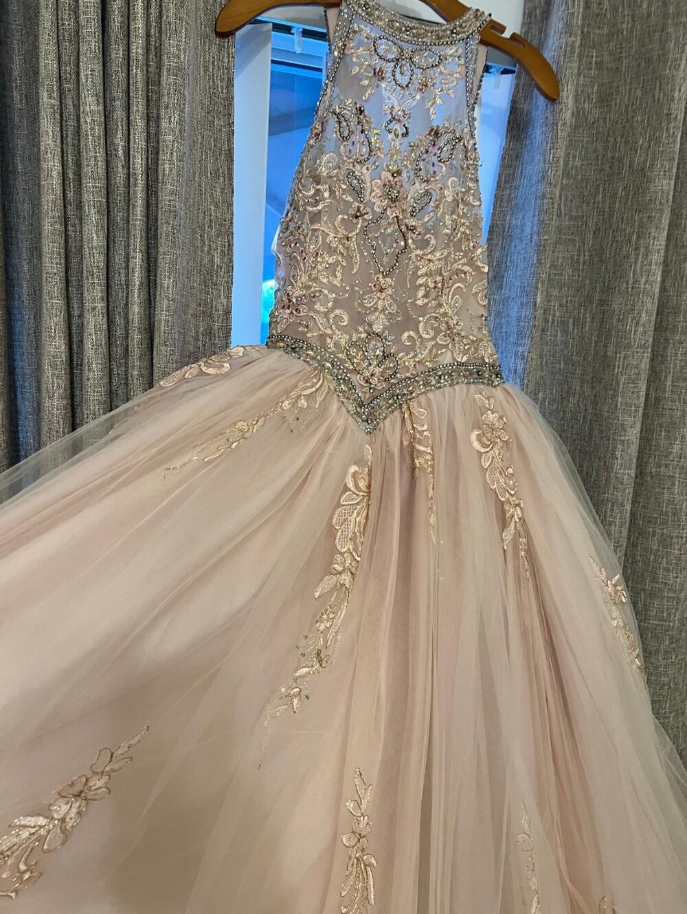 Blush Pink Ball Gown with Embroidered Bodice - Picture 8 of 16